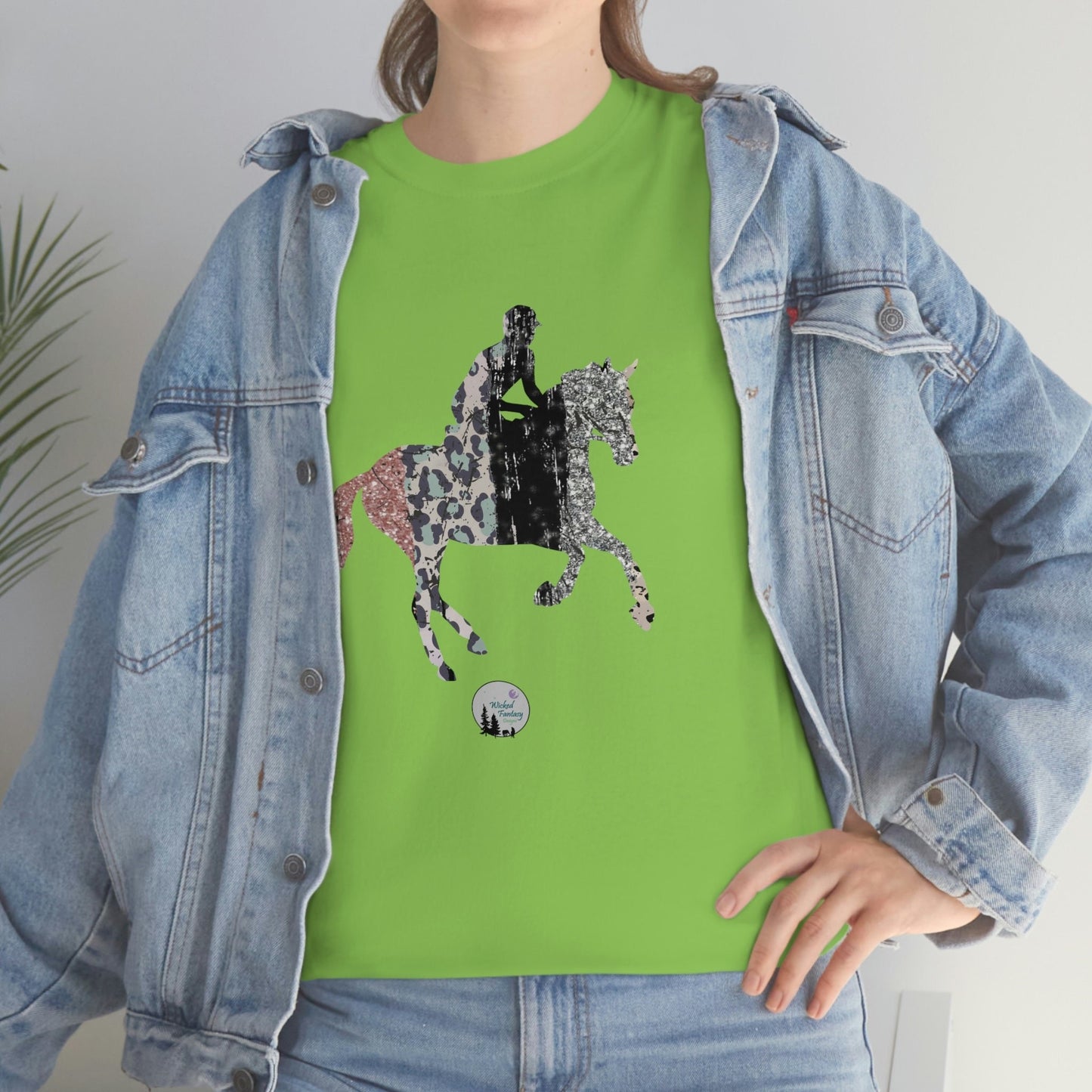 Glitter Leopard Pink Eventing Horse Cross Country Horse English Edgy Cute Heavy Cotton Tee