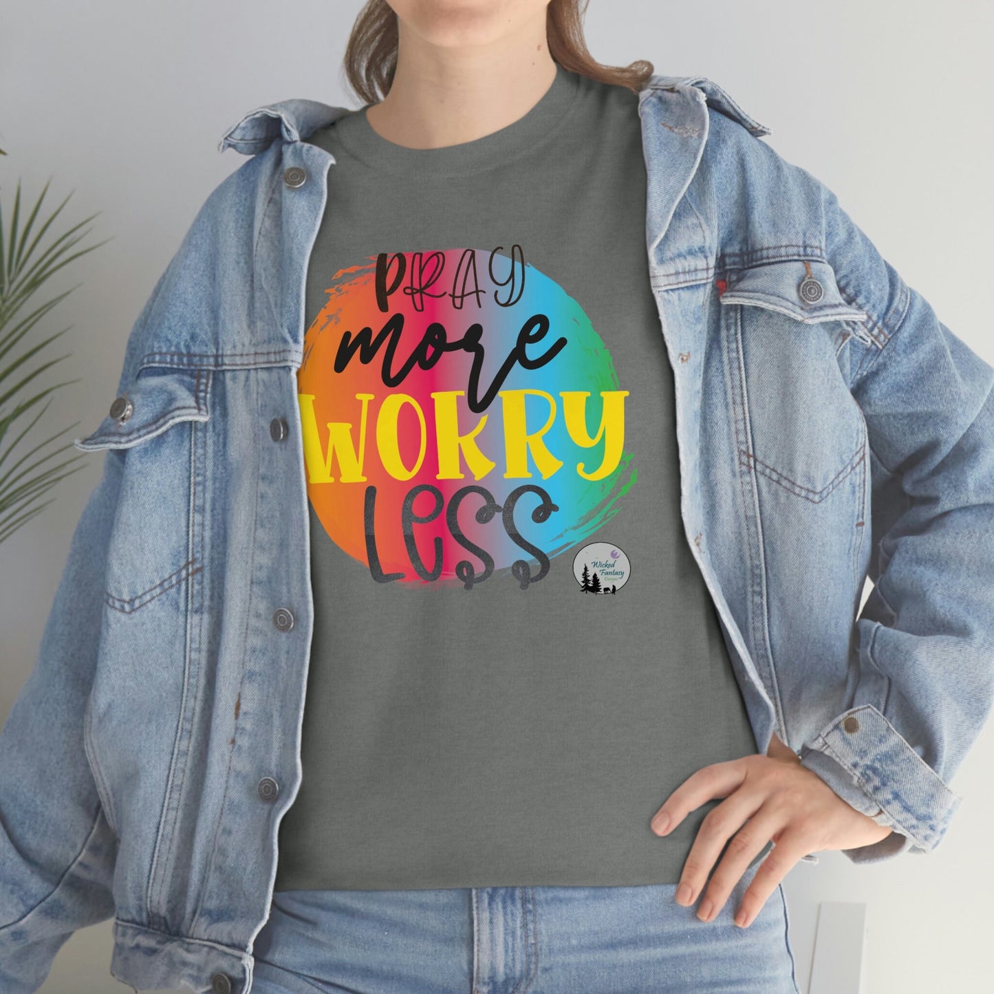 Pray More Worry Less Religious Inspirational Edgy Cute Heavy Cotton Tee