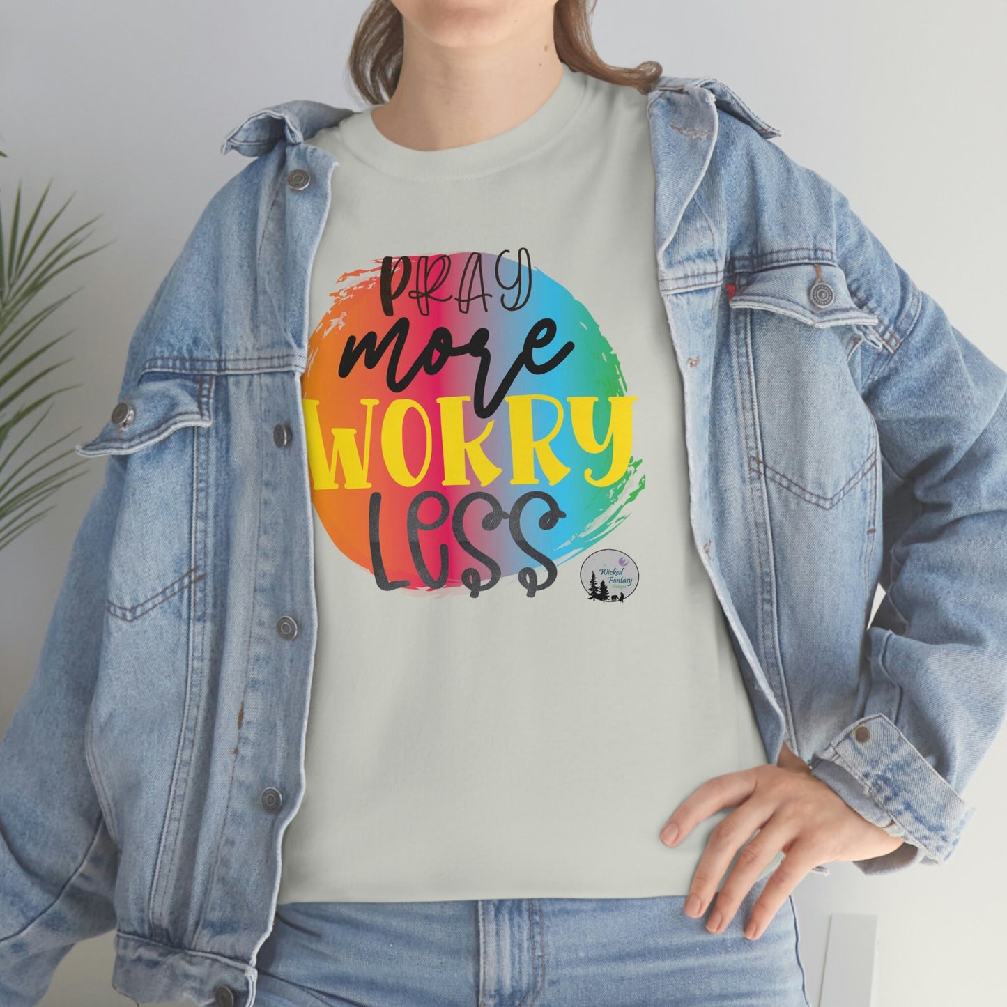 Pray More Worry Less Religious Inspirational Edgy Cute Heavy Cotton Tee