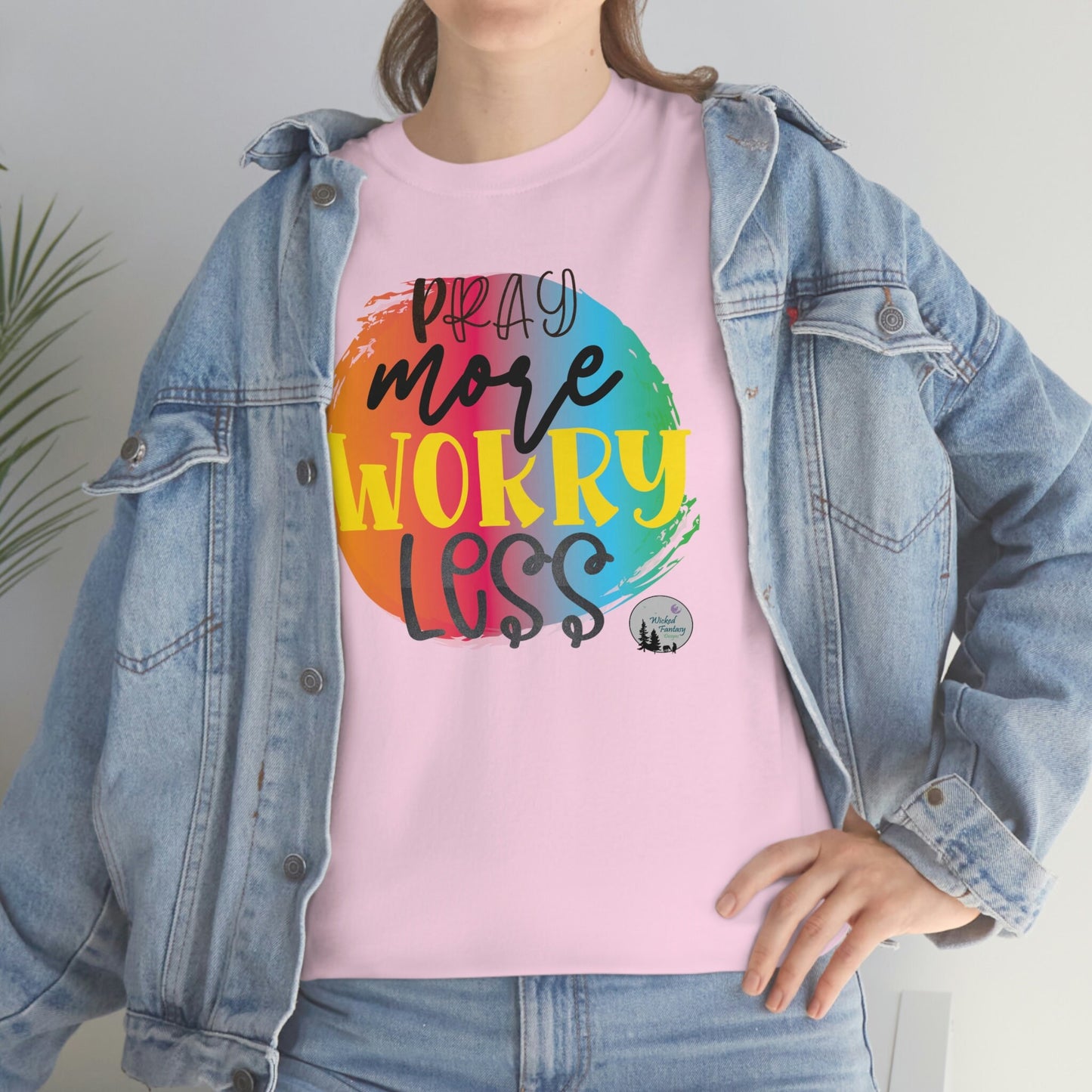 Pray More Worry Less Religious Inspirational Edgy Cute Heavy Cotton Tee