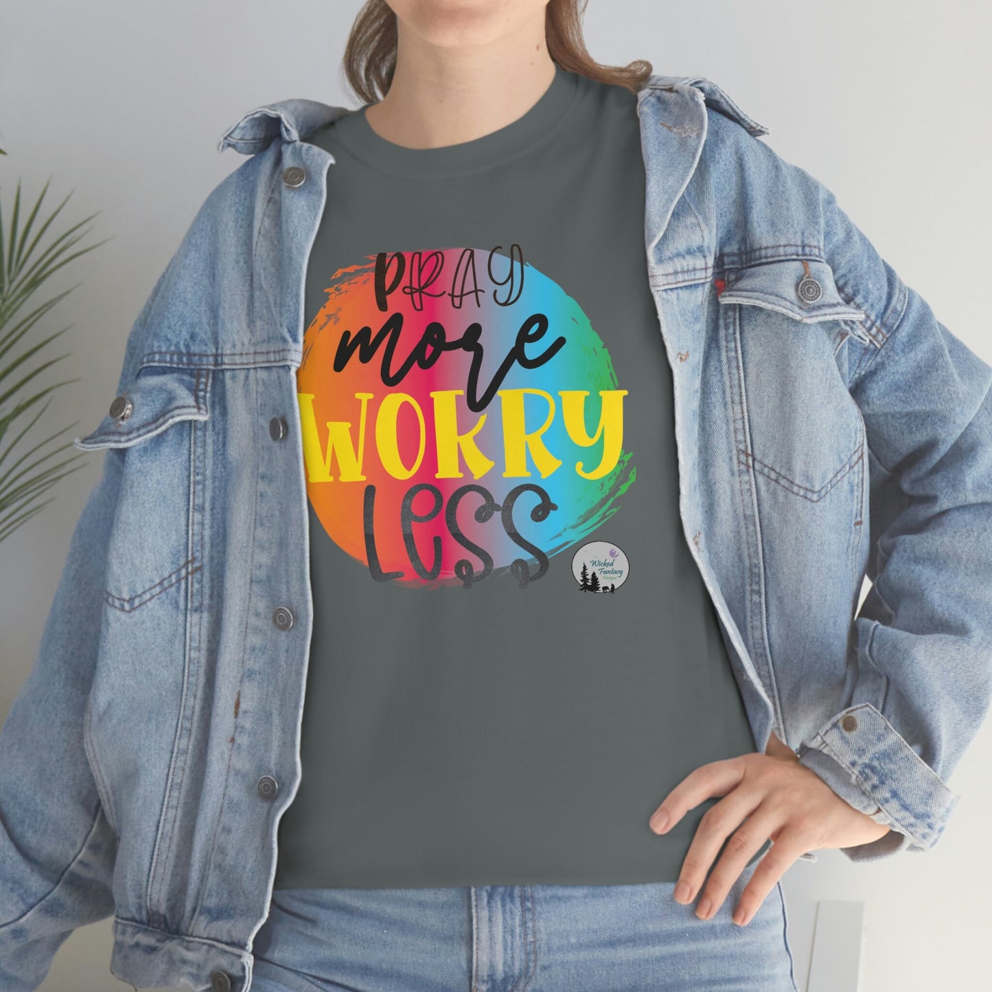 Pray More Worry Less Religious Inspirational Edgy Cute Heavy Cotton Tee