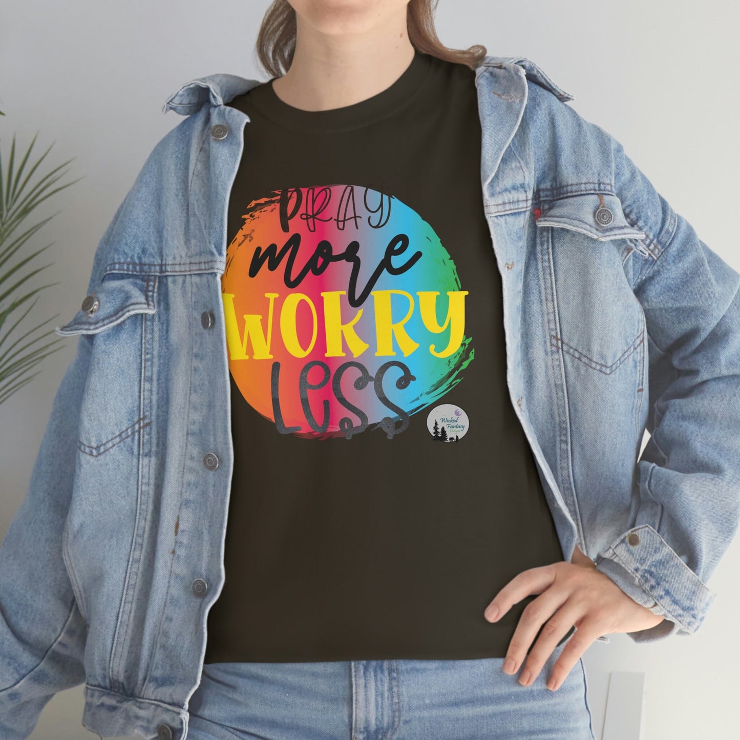 Pray More Worry Less Religious Inspirational Edgy Cute Heavy Cotton Tee