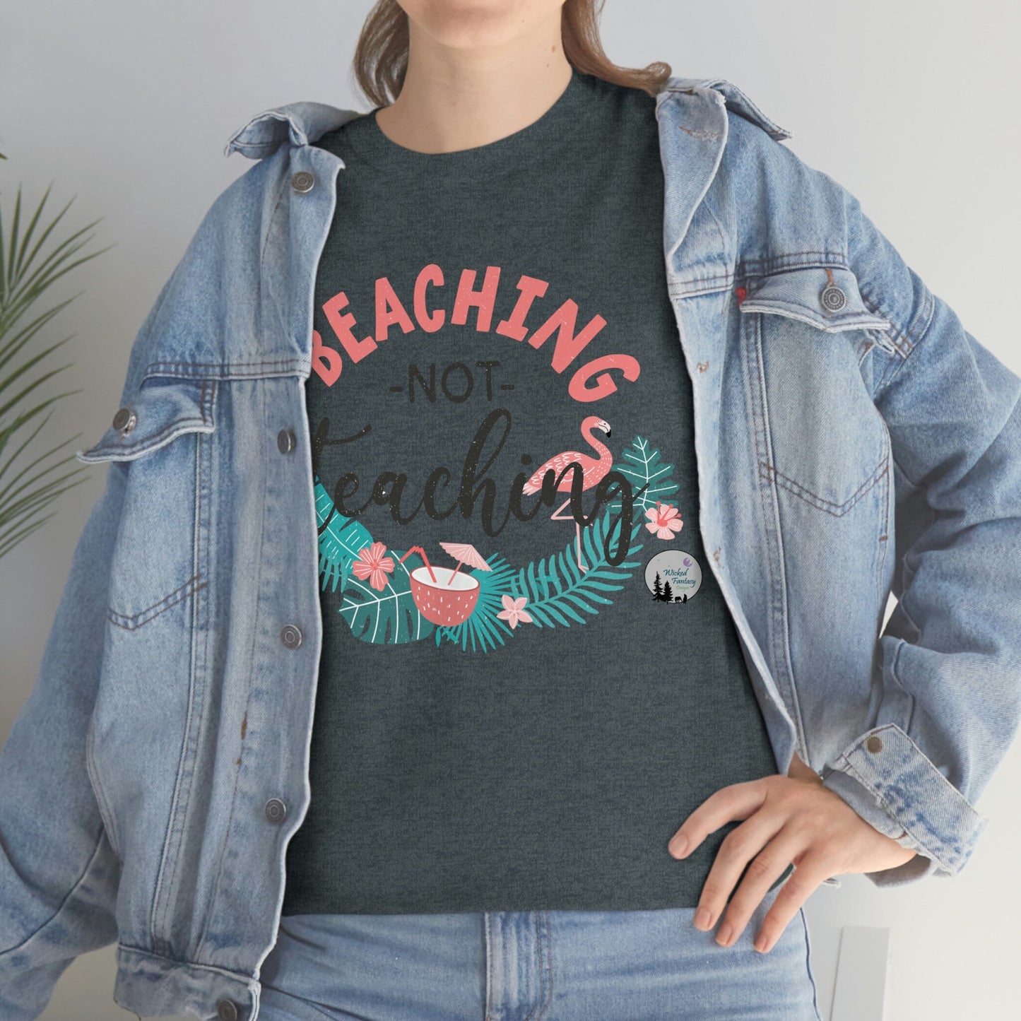 Beaching not Teaching Beach Cute Teacher Shirt Heavy Cotton Tee