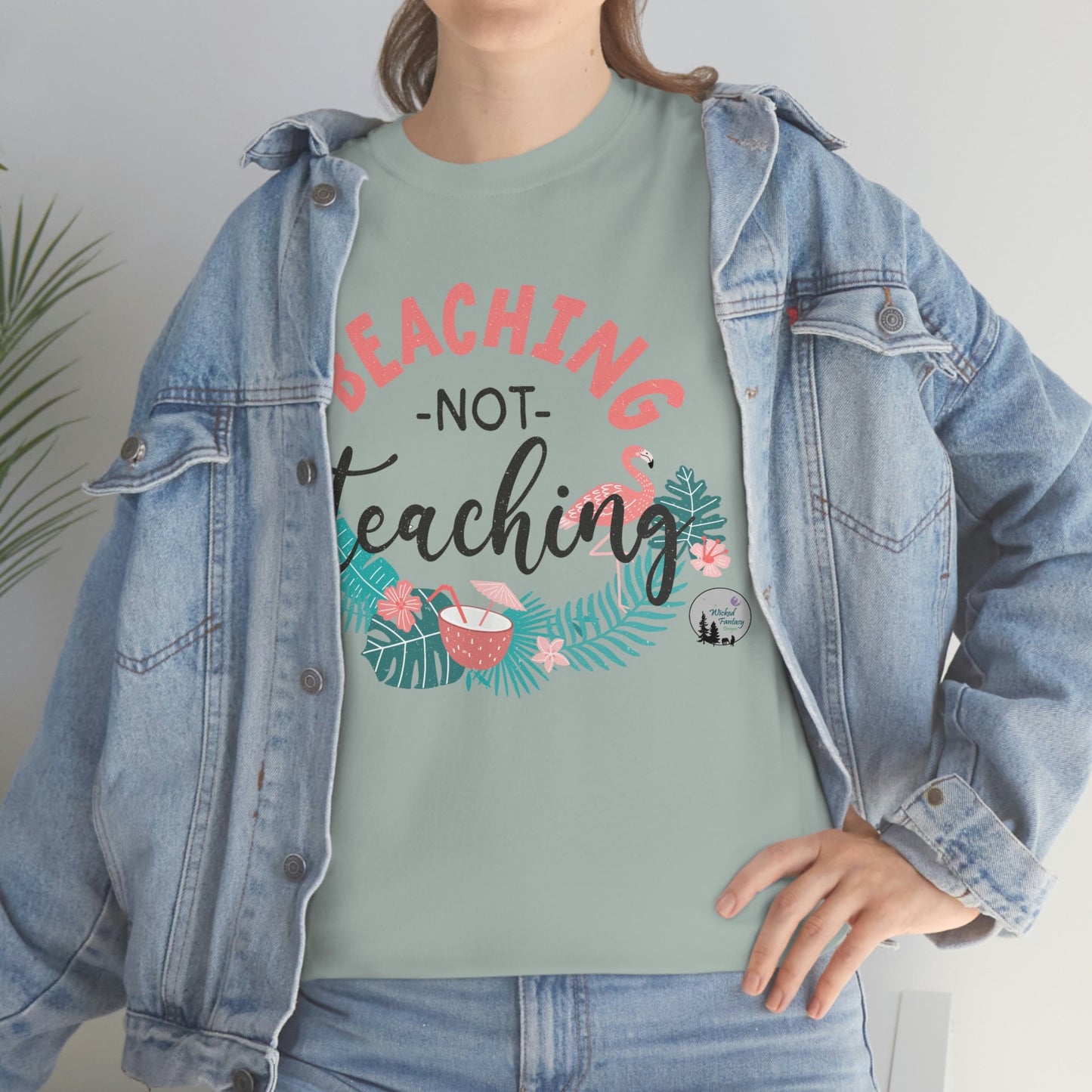 Beaching not Teaching Beach Cute Teacher Shirt Heavy Cotton Tee