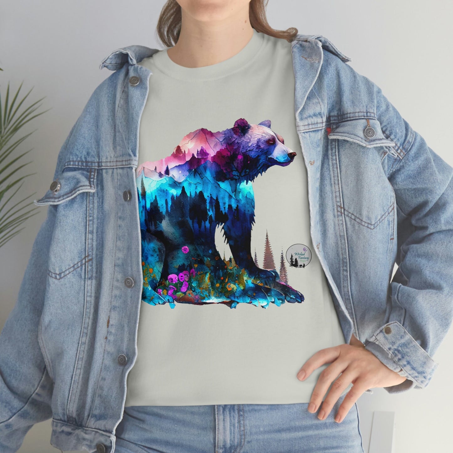 Watercolor Grizzly Standing Bear Edgy Cute Heavy Cotton Tee