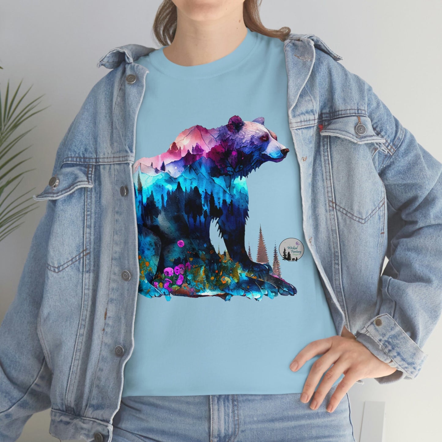 Watercolor Grizzly Standing Bear Edgy Cute Heavy Cotton Tee