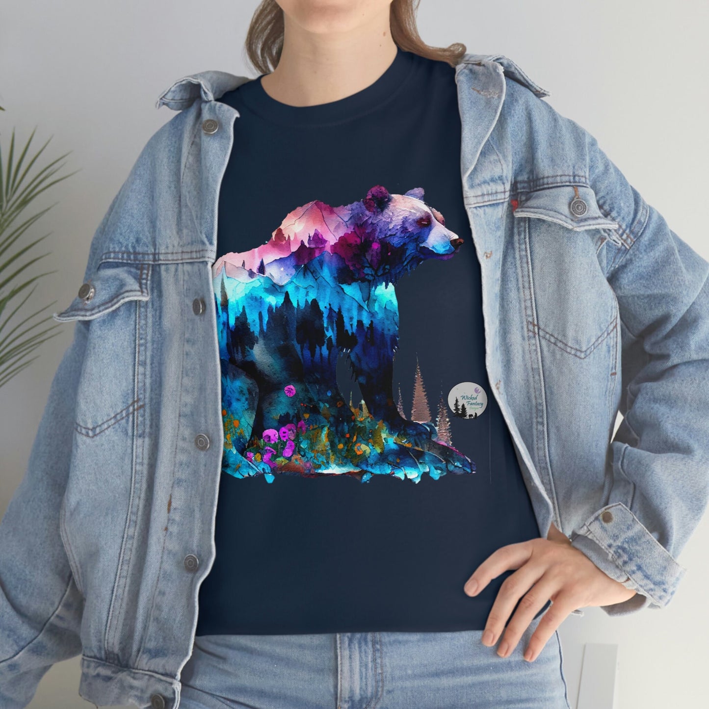 Watercolor Grizzly Standing Bear Edgy Cute Heavy Cotton Tee