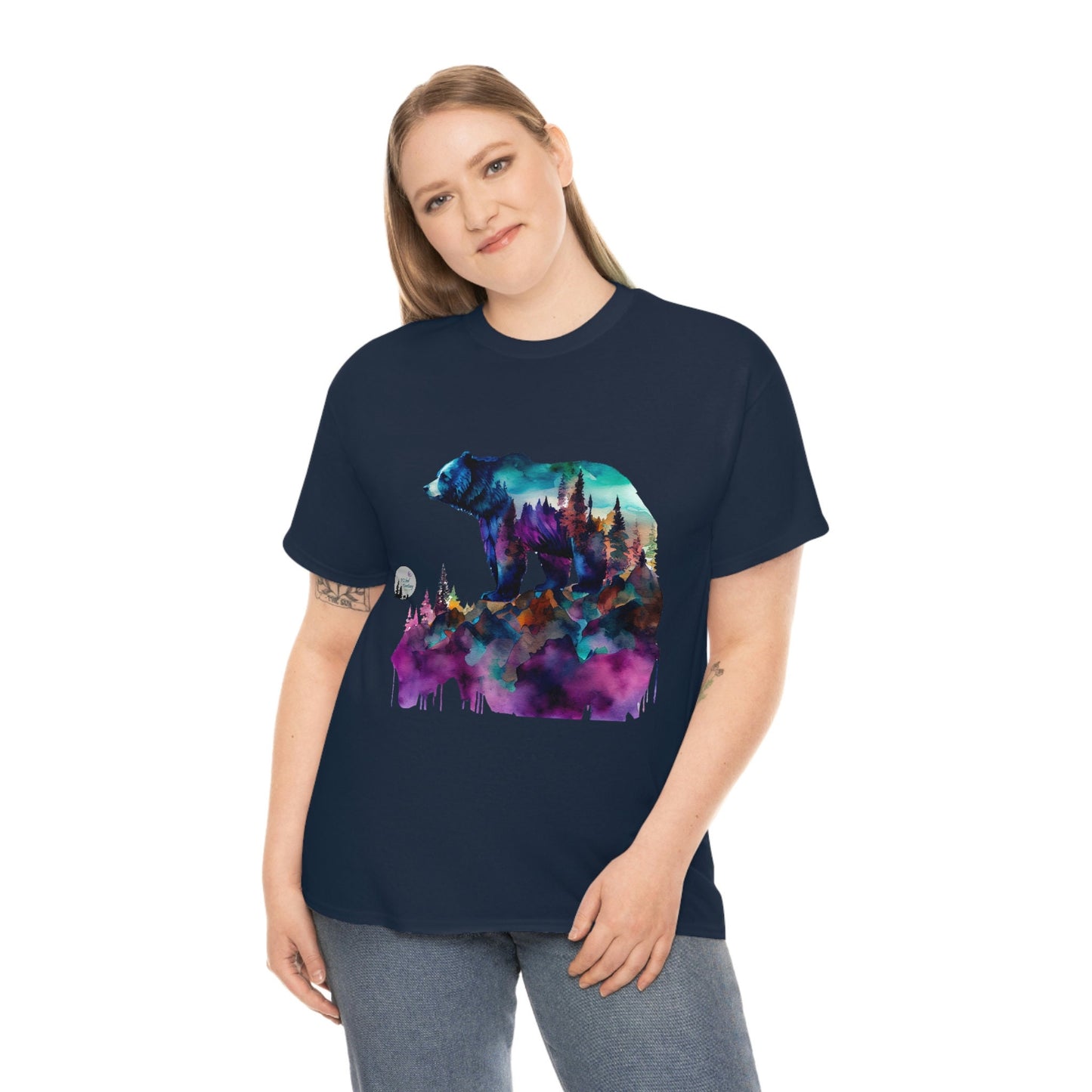Standing Watercolor Grizzly Bear Overlook Forest Edgy Cute Heavy Cotton Tee