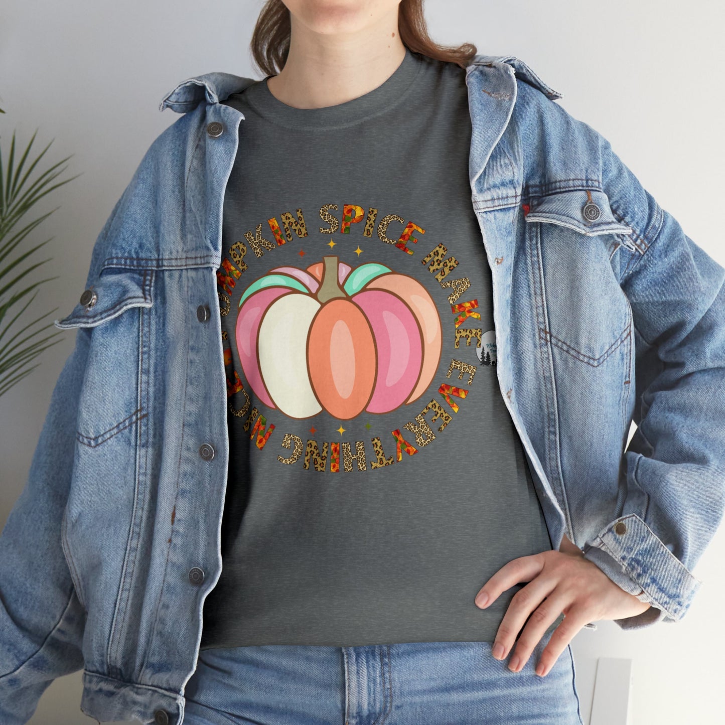 Pumpkin Spice Makes Everything Nice Leopard Fall Heavy Cotton Tee