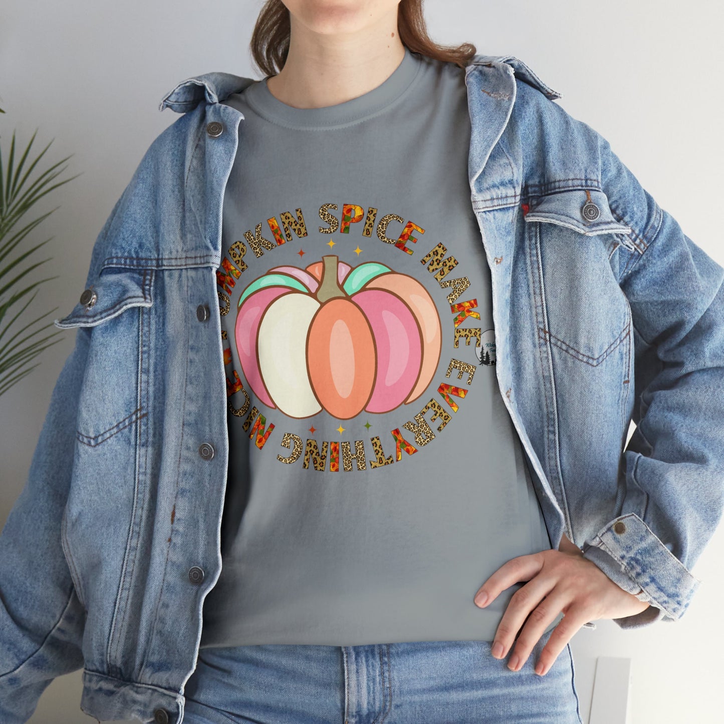 Pumpkin Spice Makes Everything Nice Leopard Fall Heavy Cotton Tee
