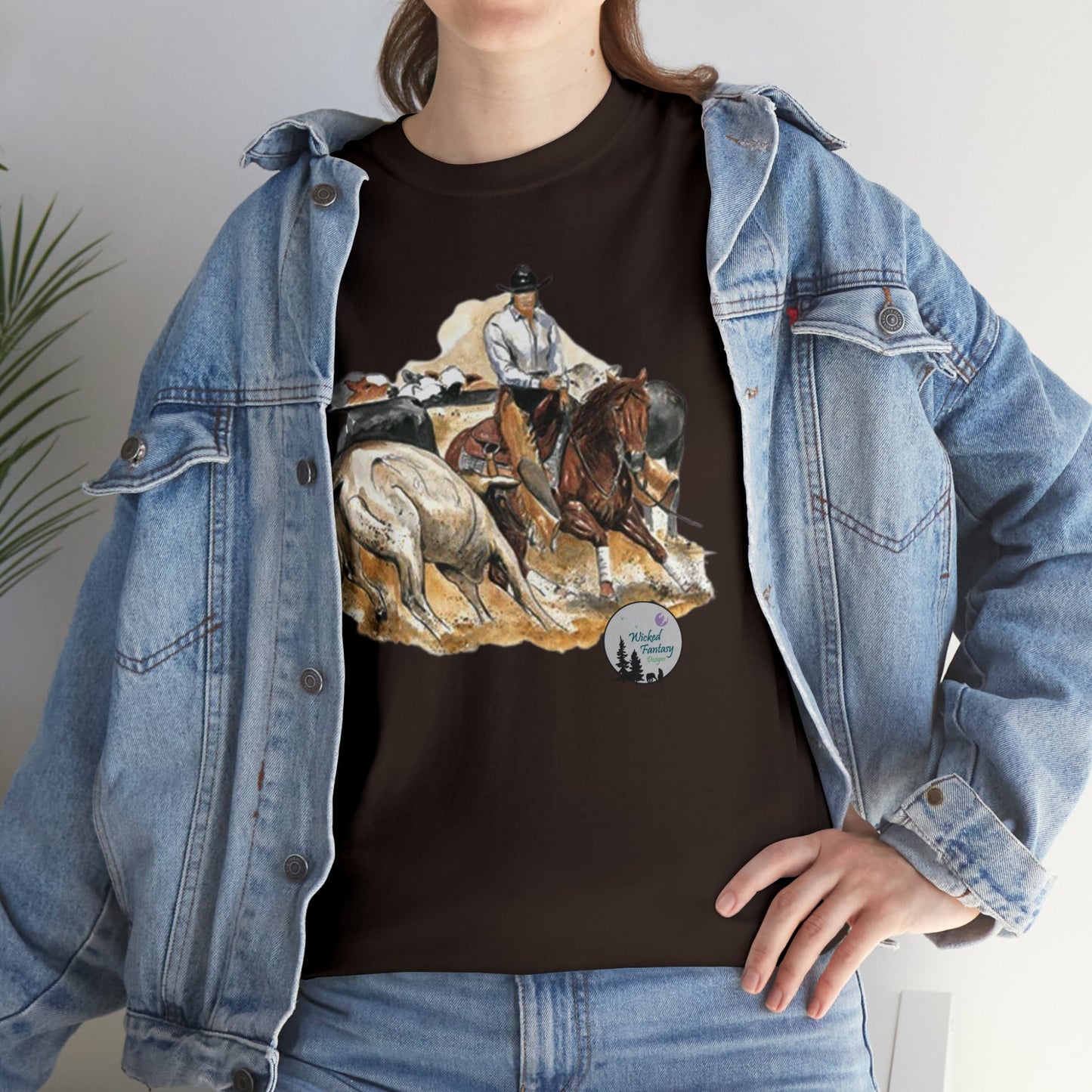 Cutting Horse Herd Work Cow Horse Western Ranch Life Heavy Cotton Tee