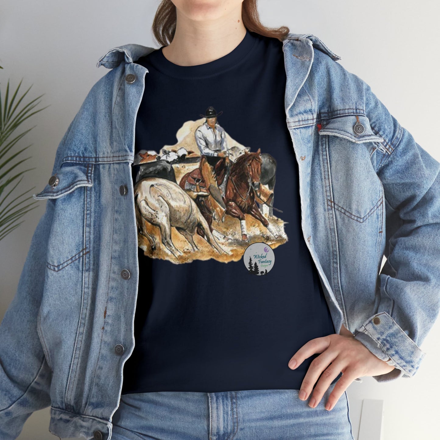 Cutting Horse Herd Work Cow Horse Western Ranch Life Heavy Cotton Tee