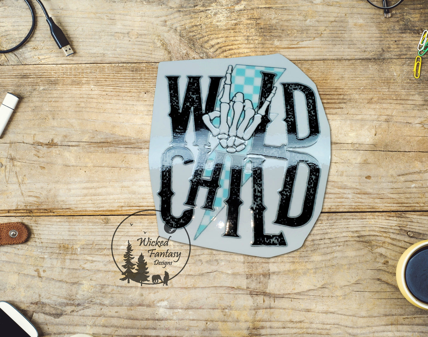 UVDTF Decal Wild Child Lightning Skeleton Hand Rock 1pc
