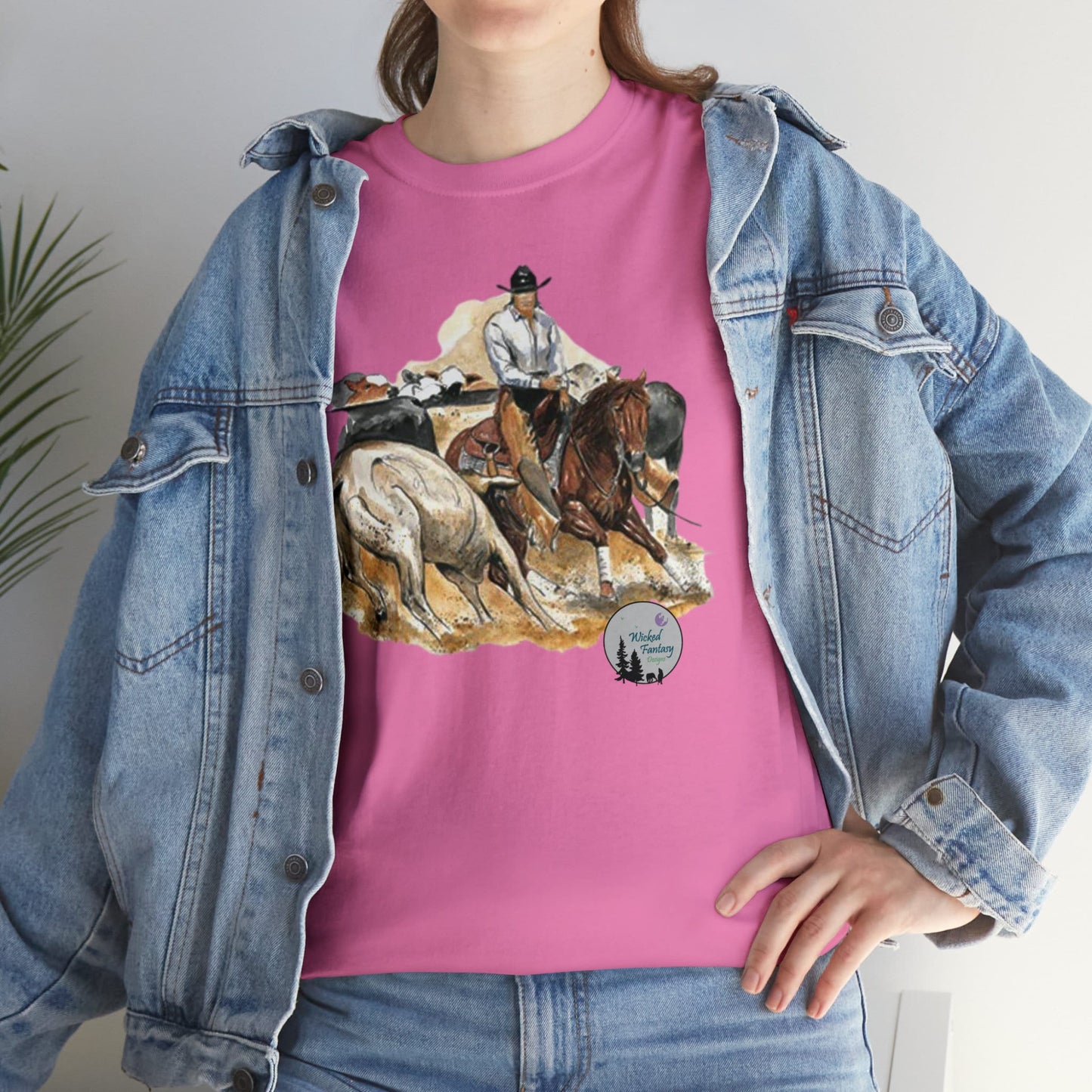 Cutting Horse Herd Work Cow Horse Western Ranch Life Heavy Cotton Tee