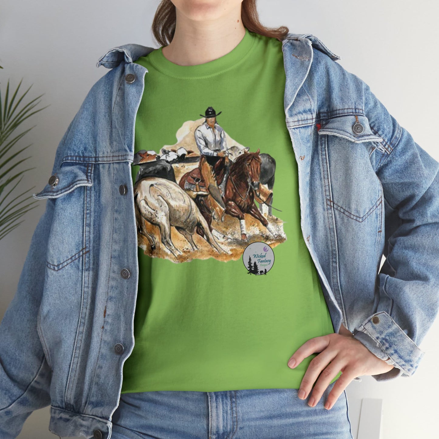 Cutting Horse Herd Work Cow Horse Western Ranch Life Heavy Cotton Tee