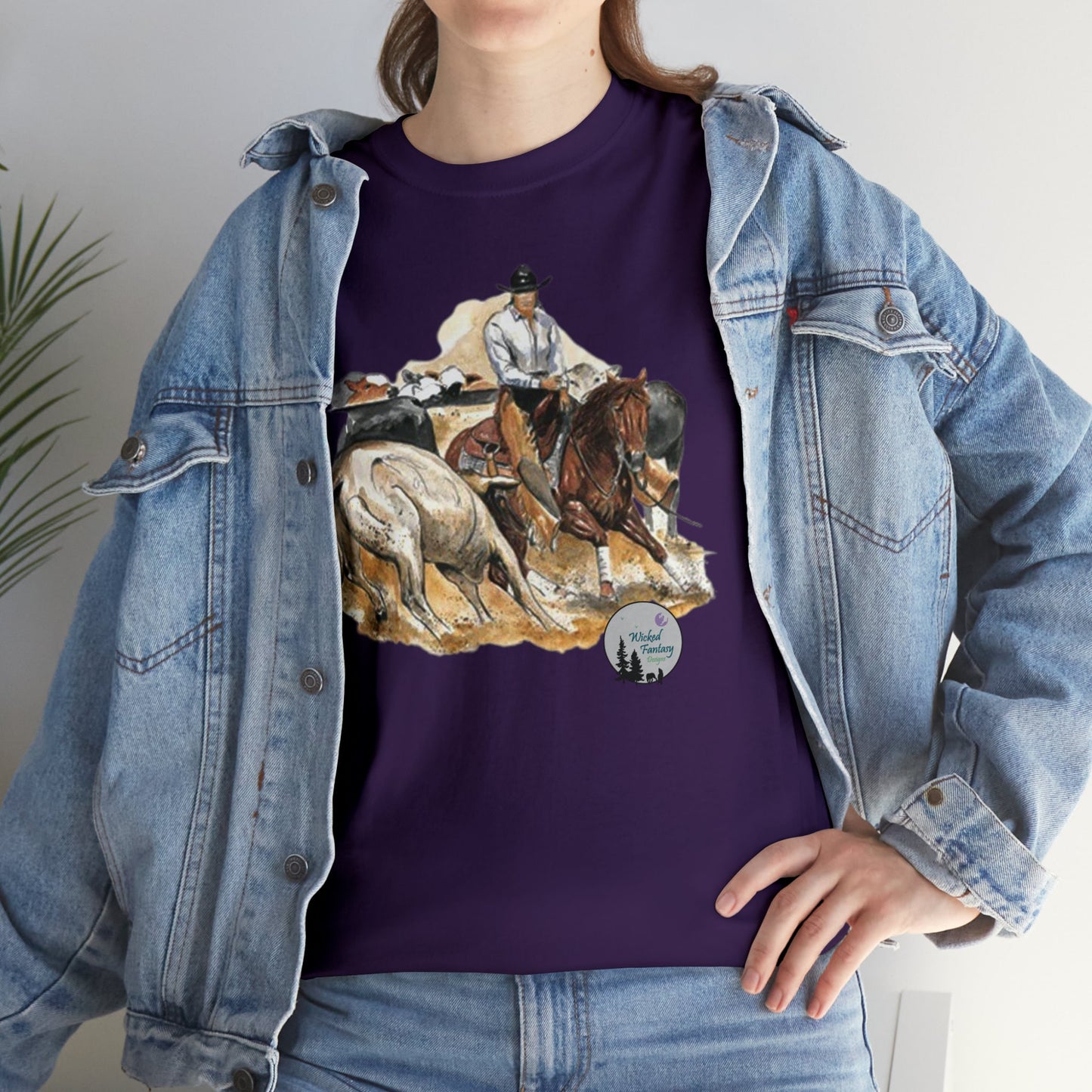 Cutting Horse Herd Work Cow Horse Western Ranch Life Heavy Cotton Tee