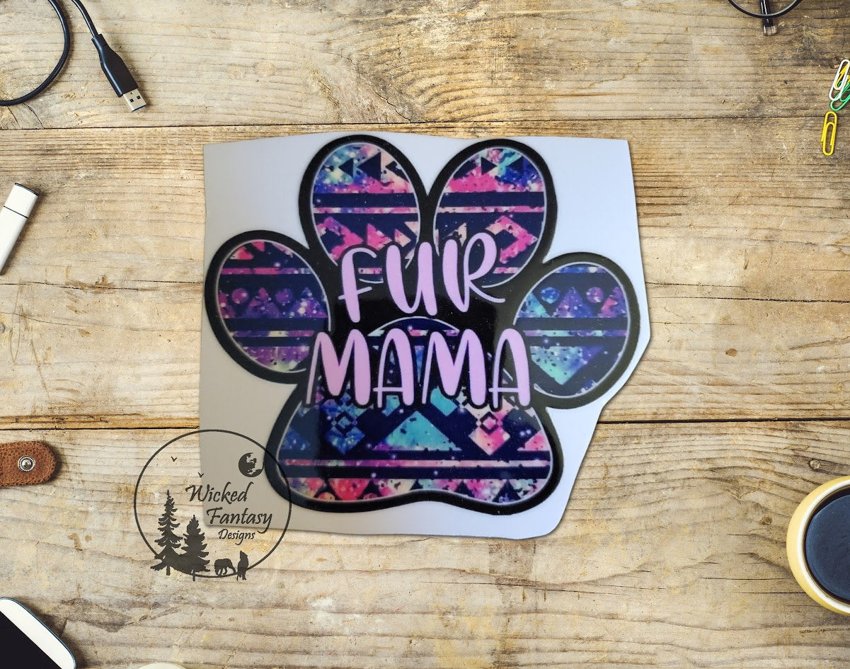 UVDTF Decal Fur Mama Paw Print Pet Lover Transparent Background Sticker 1pc