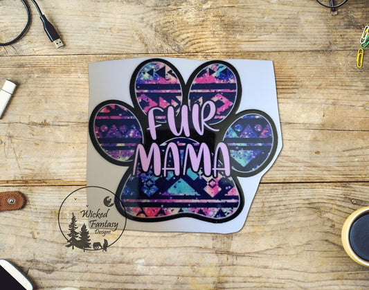 UVDTF Decal Fur Mama Paw Print Pet Lover Transparent Background Sticker 1pc
