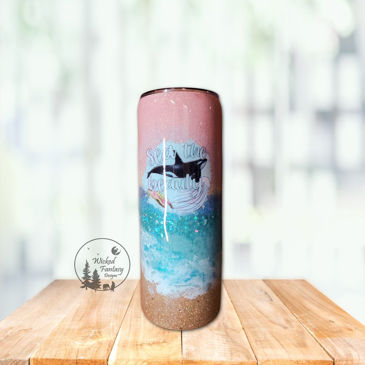 Sea The Beauty Pastel Beach Orca Epoxy Tumbler 20oz Skinny