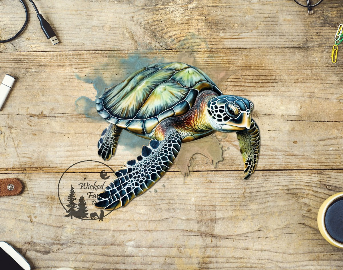 UVDTF Decal Swimming Sea Turtle Transparent Background Sticker 1pc