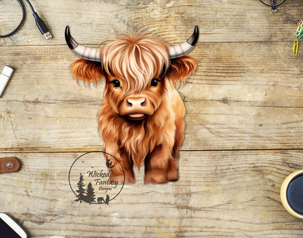 UVDTF Decal Cute Baby Highland Calf 1pc