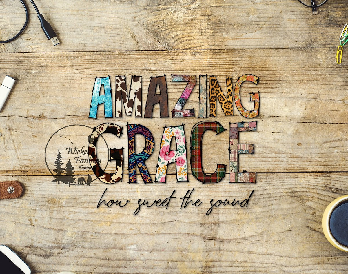 UVDTF Decal Amazing Grace How Sweet The Sound Cowhide Leopard Prints 1pc
