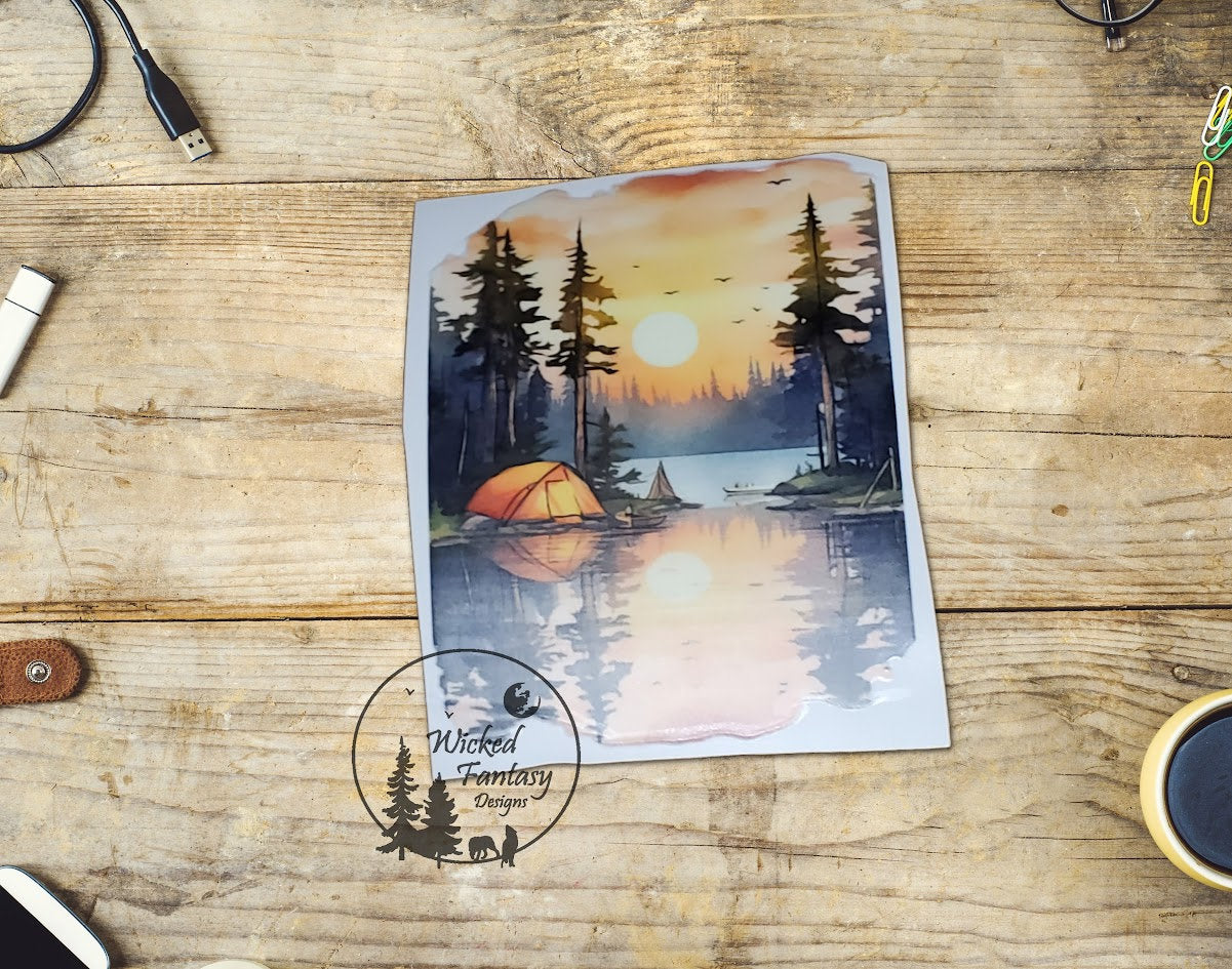 UVDTF Decal Sunrise Camping Lake Hiking Nature 1pc