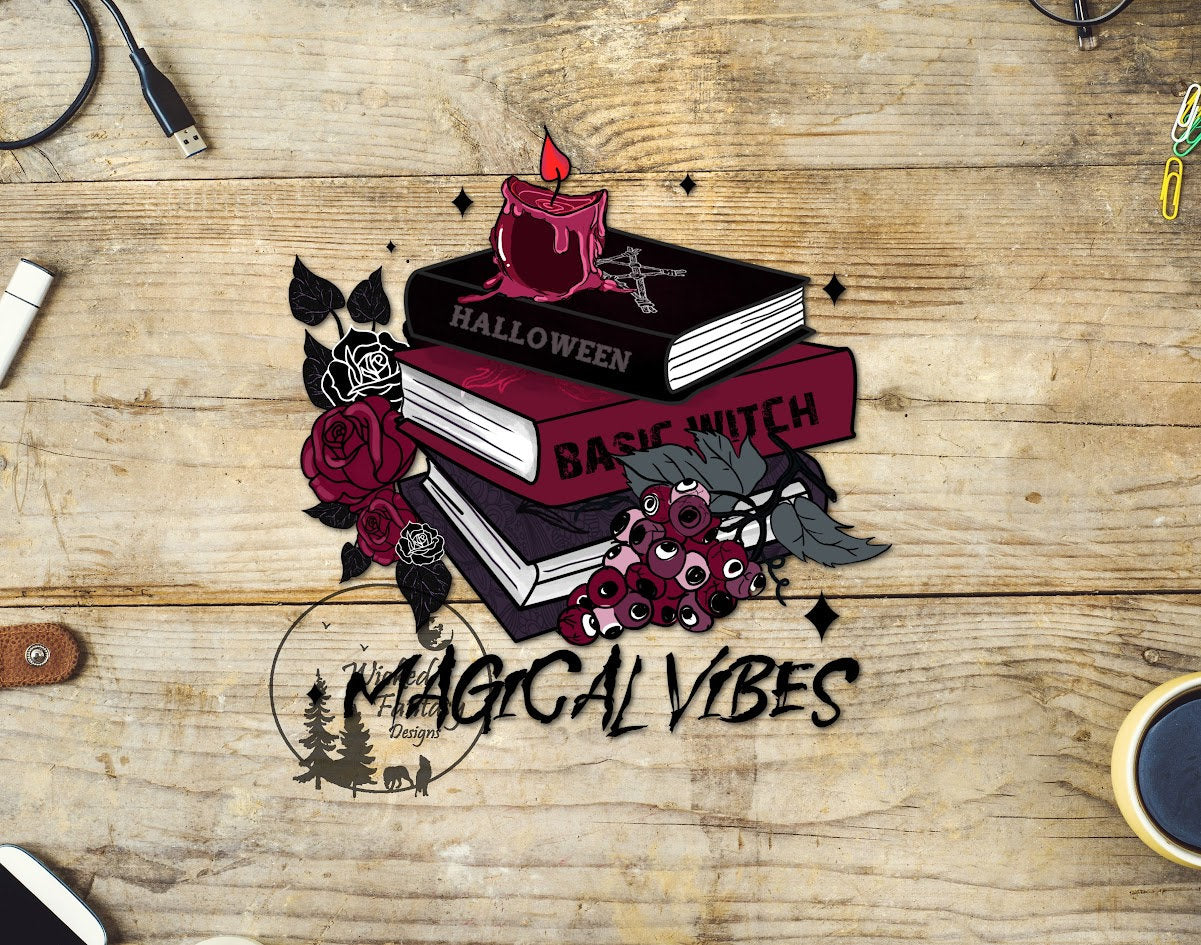 UVDTF Decal Magical Vibes Halloween Basic Witch Books Flowers 1pc