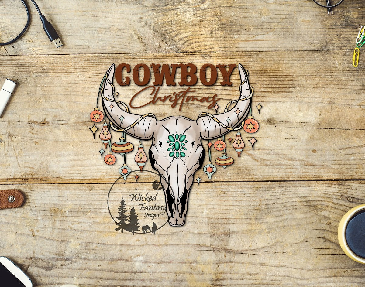 UVDTF Decal Cowboy Christmas Western Cow Skull 1pc