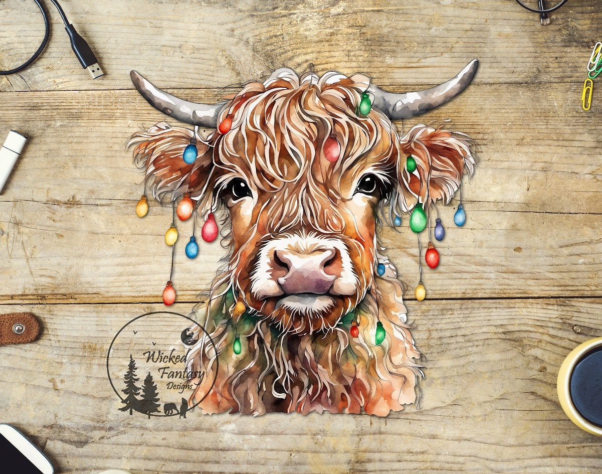 UVDTF Decal Festive Highland Cow 1pc