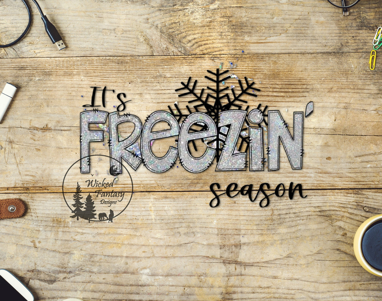 UVDTF Decal Its Freezing Season Faux Glitter 1pc