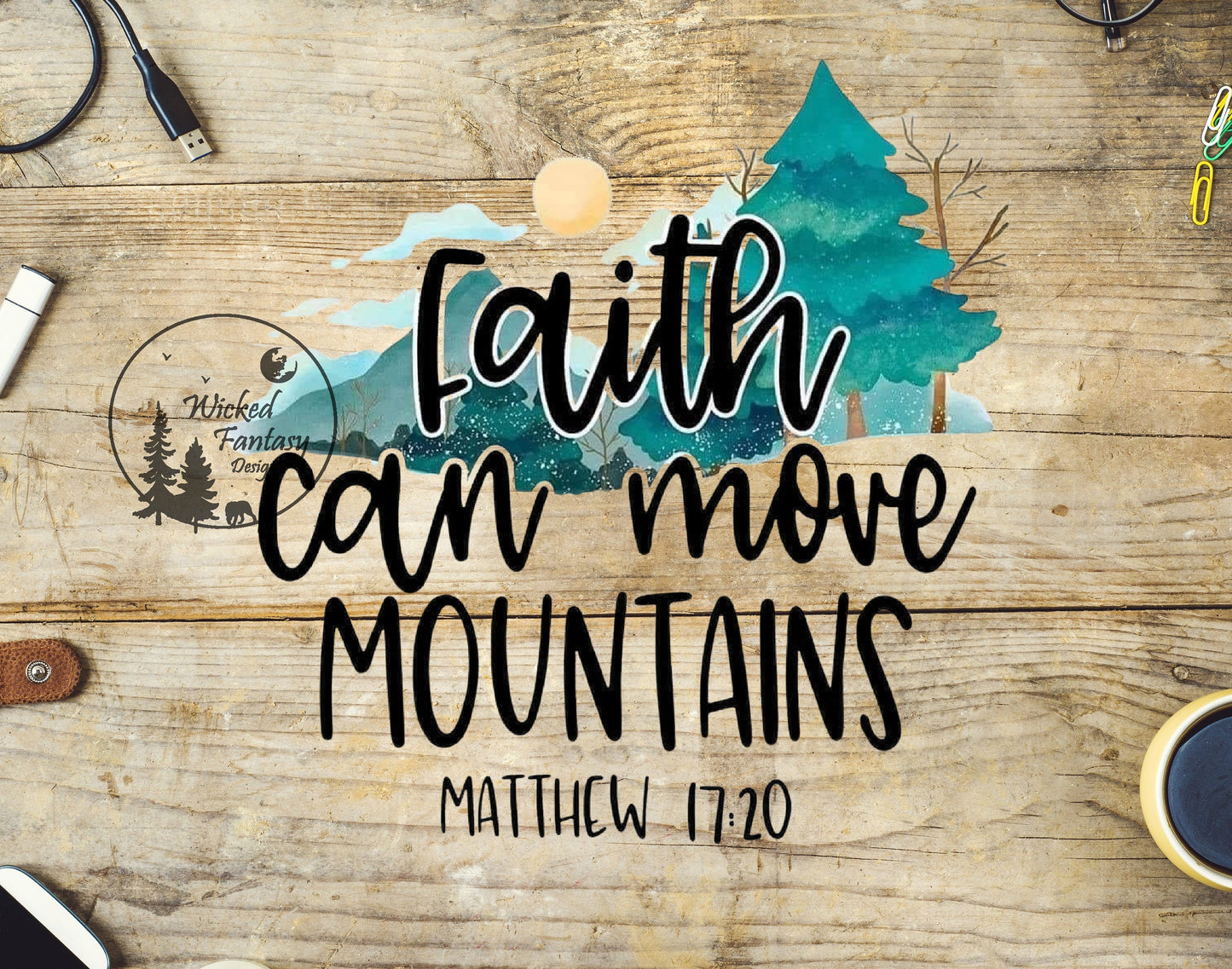 UVDTF Decal Faith Can Move Mountains Watercolor Religious 1pc