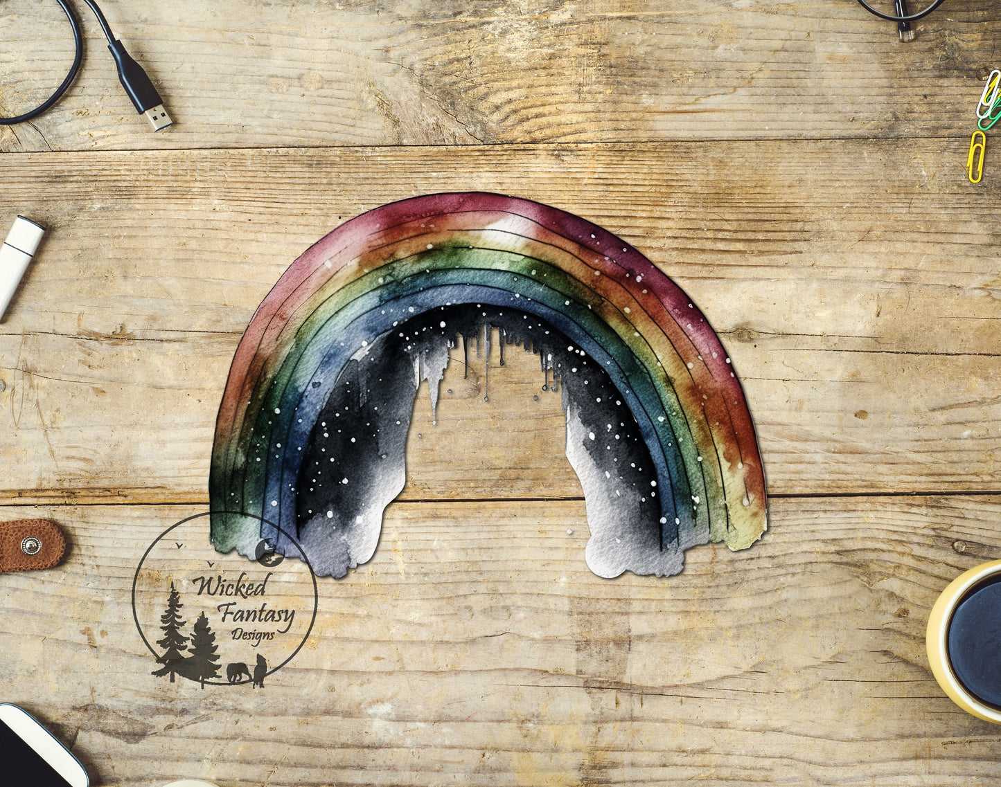 UVDTF Decal Watercolor Rainbow Transparent Background sticker 1pc