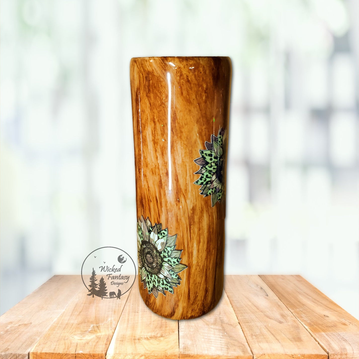 Woodgrain Pretty in Pink Dangerous in Camo Epoxy Tumbler 20oz Skinny