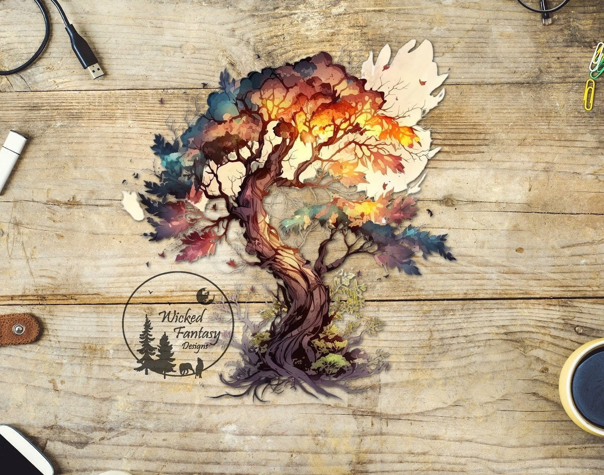 UVDTF Decal Large Element Twisting Tree In The Sunrise 5"x7" 1pc