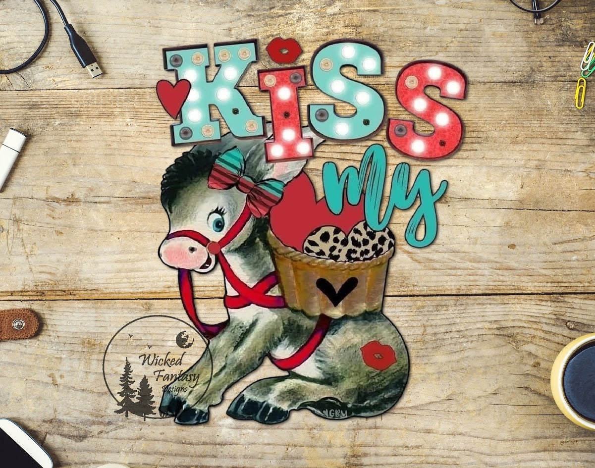 UVDTF Decal Kiss My ... Donkey Leopard Print Hearts 1pc