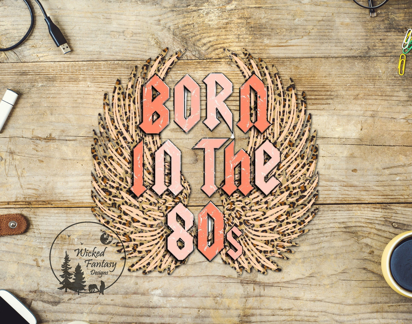 UVDTF Decal Born in the 80s Retro Angels Wings Rock Music 1pc