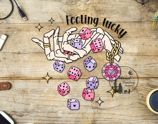 UVDTF Decal Feeling Lucky Dice Skeleton Hand Funny Sarcastic 1pc