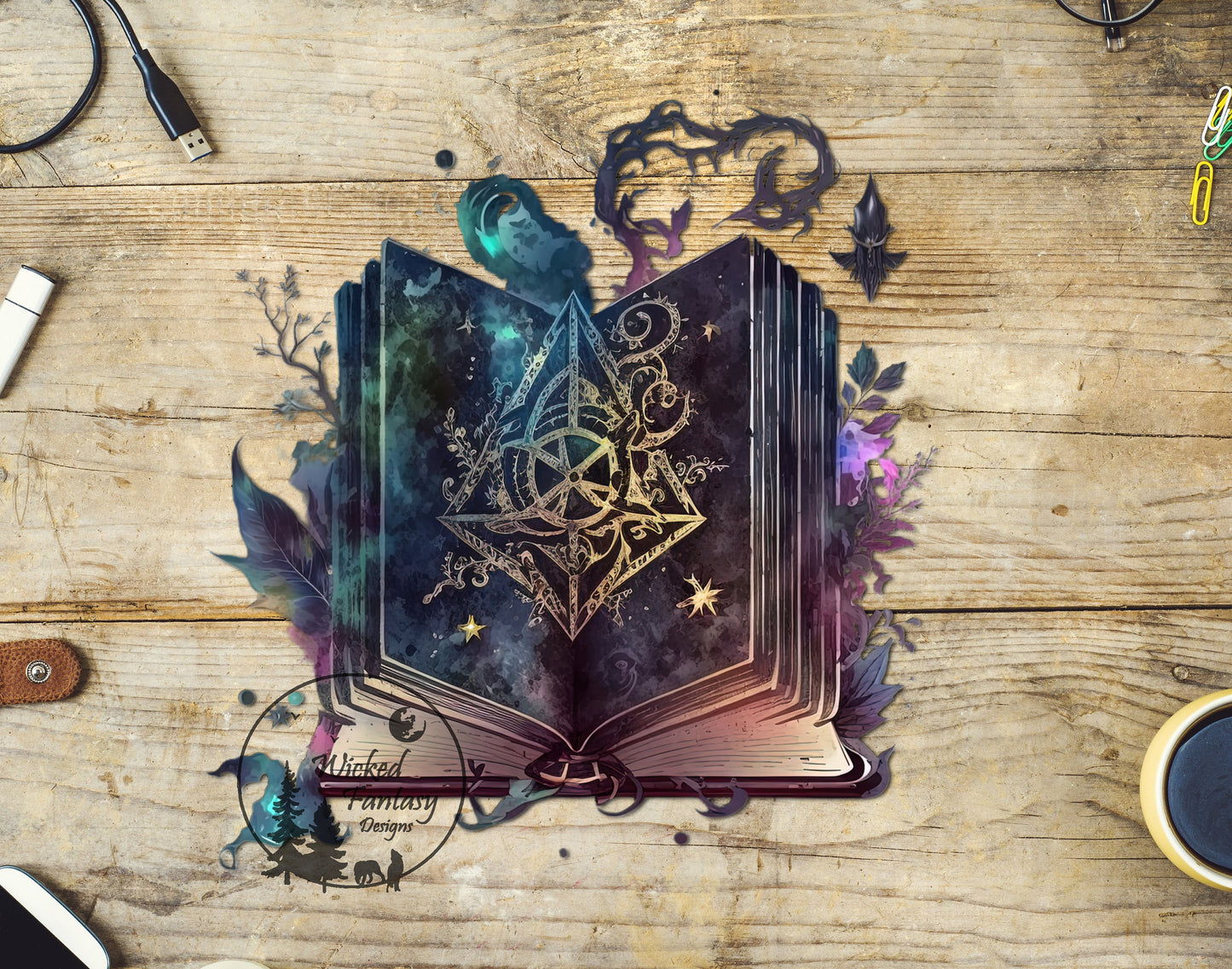 UVDTF Decal Magic Spell book Watercolor Witch Mystical 1pc
