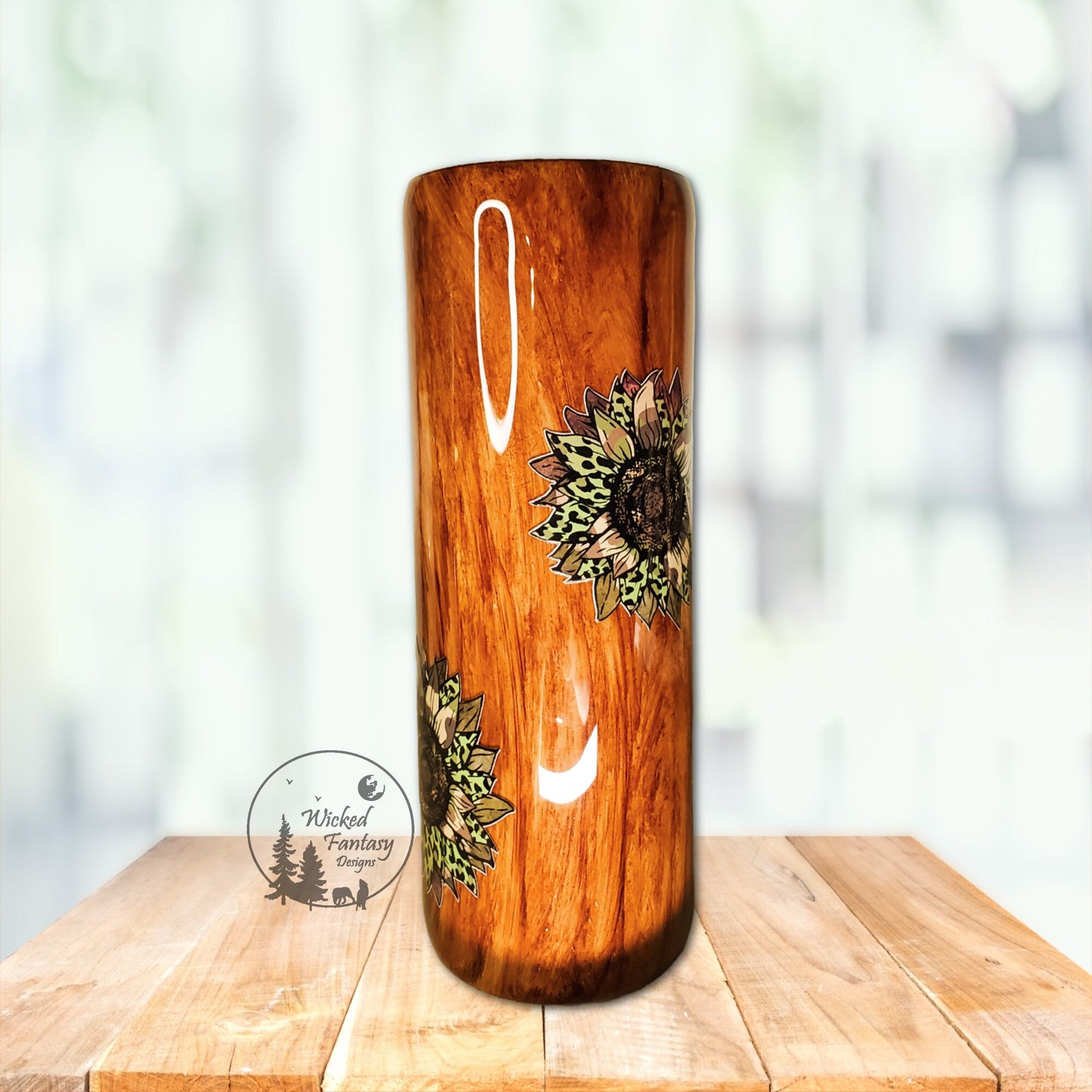 Woodgrain Pretty in Pink Dangerous in Camo Epoxy Tumbler 20oz Skinny