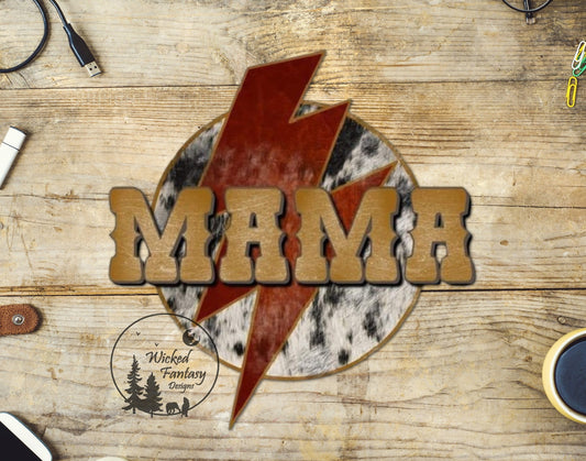 UVDTF Decal Mama Cowhide Rust and Gold Western Transparent Background 1pc