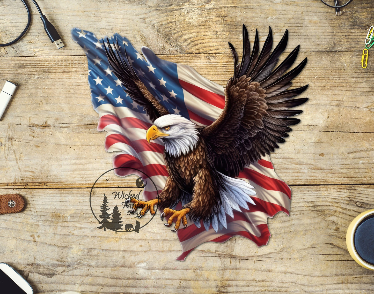 UVDTF Decal Eagle American Flag Patriotic Transparent Background 1pc