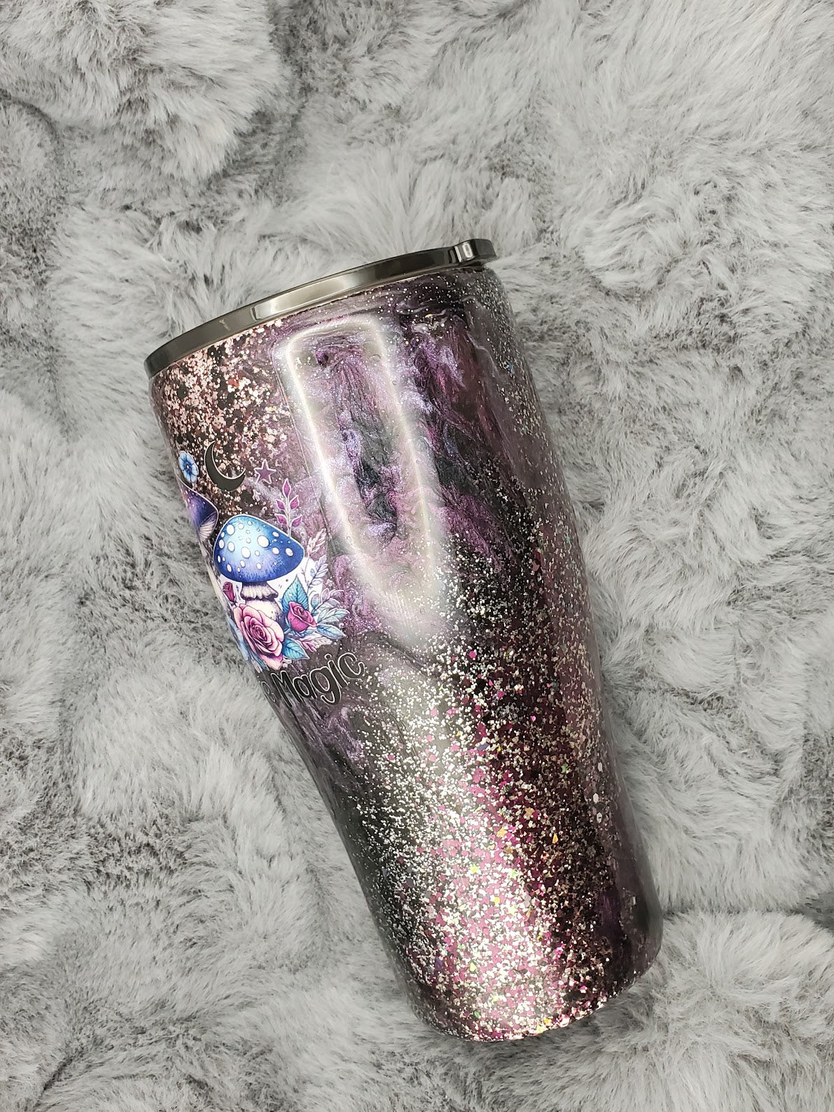 You're Magic Purple Mushroom Glitter Swirls Epoxy 30oz Tumbler