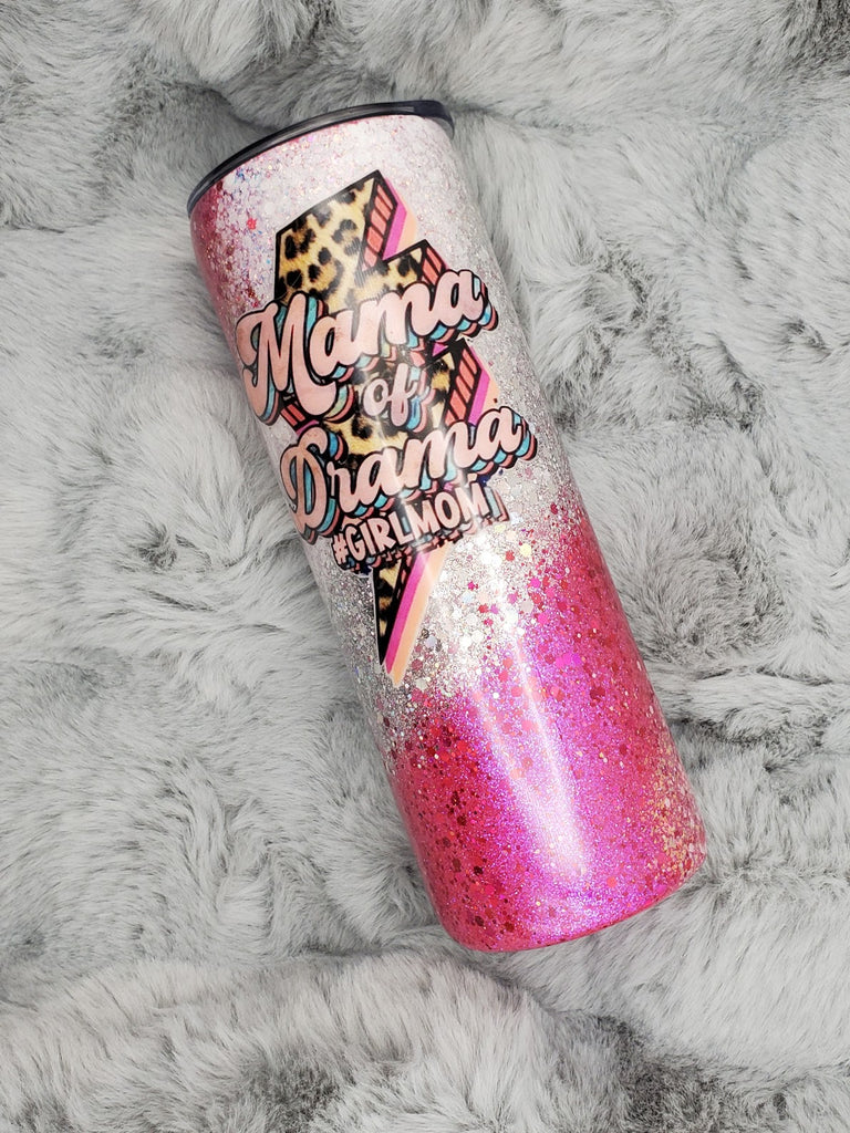 Mama of Drama Glitter Tumbler 20oz Skinny