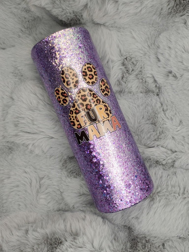 Fur Momma Purple Glitter Tumbler 20oz Skinny