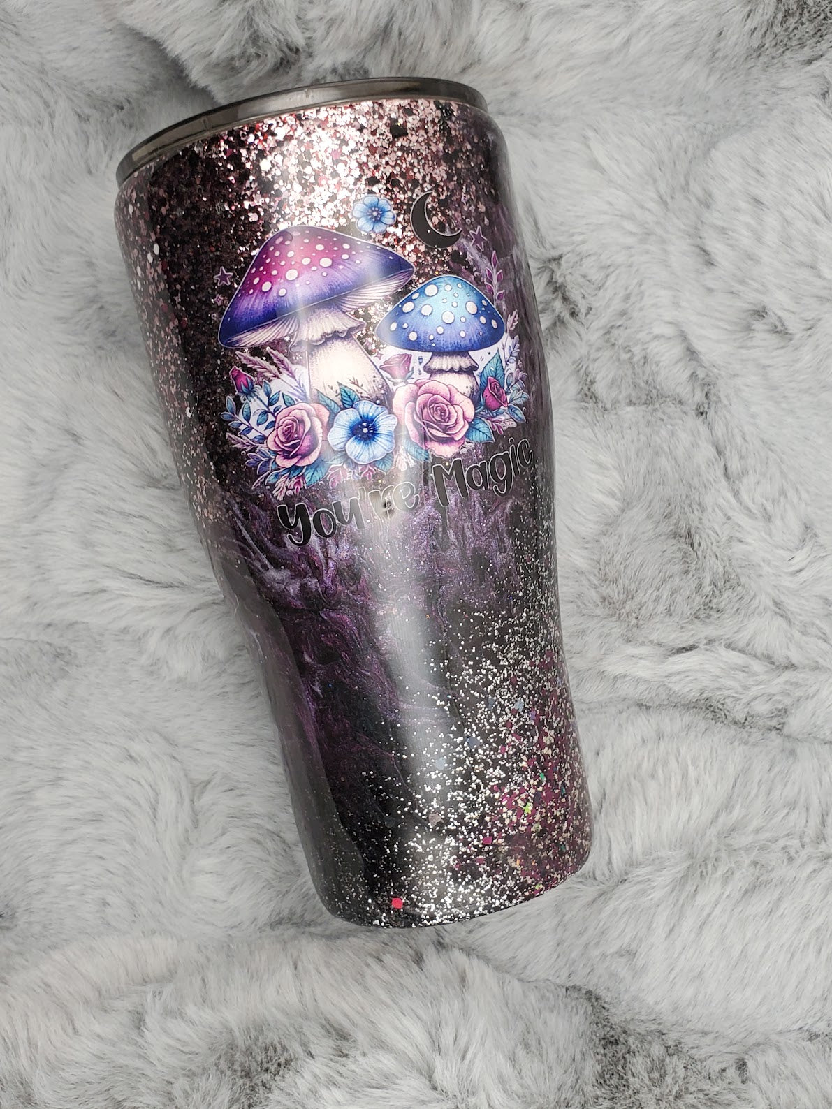 You're Magic Purple Mushroom Glitter Swirls Epoxy 30oz Tumbler