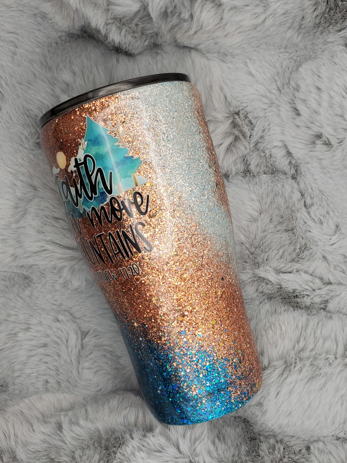 Faith Can Move Mountains Glitter Swirls Epoxy 30oz Tumbler