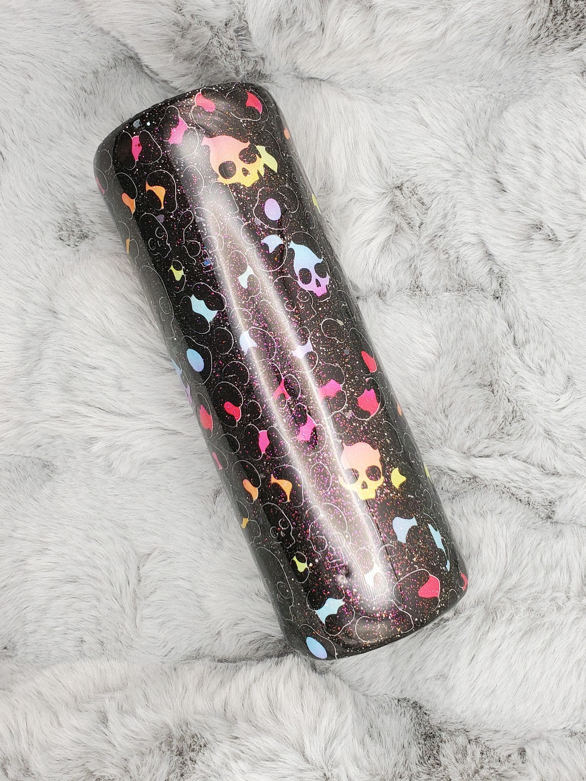 Rainbow Skeleton Leopard Print Glitter and Epoxy 20oz Skinny Tumbler