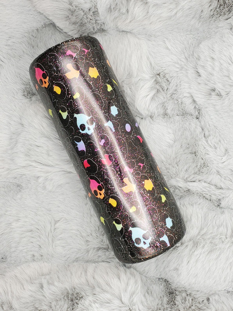 Rainbow Skeleton Leopard Print Glitter and Epoxy 20oz Skinny Tumbler