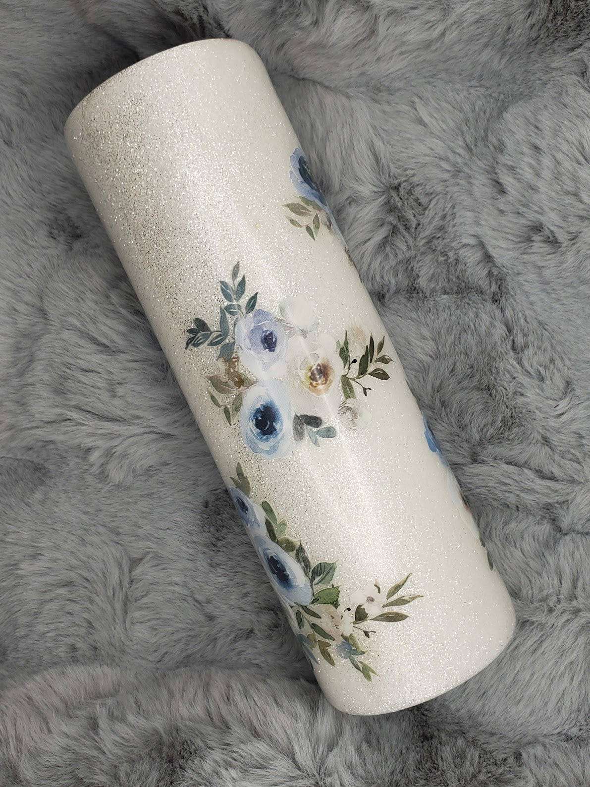 Ice Blue Sugar Skull and Water Color Flowers Glitter Epoxy 30oz Skinny Tumbler